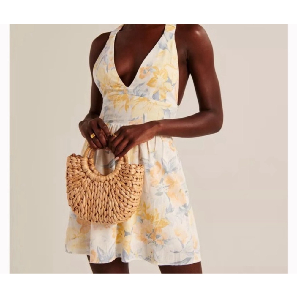 Abercrombie & Fitch Scrunchie Strap Skort Dress White Floral Linen Blend XL